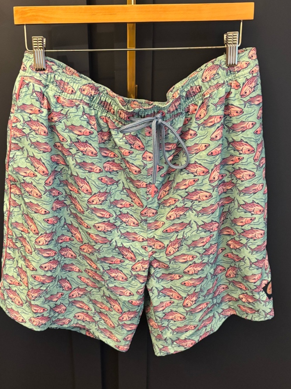 Vineyard Vines Mint Swim Trunks with Pink Fish Print